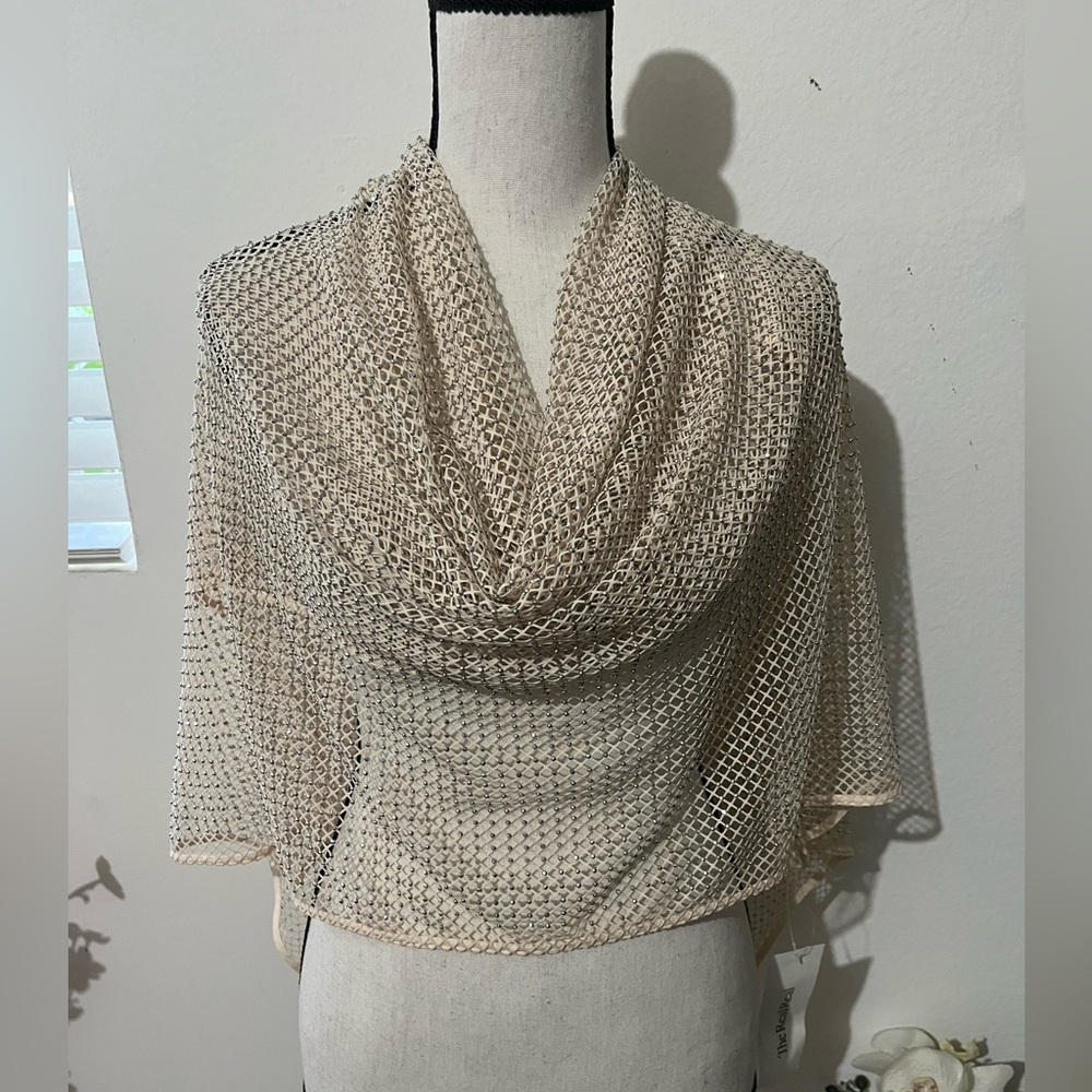 Light Beige Open Weave Shawl Wrap for Women